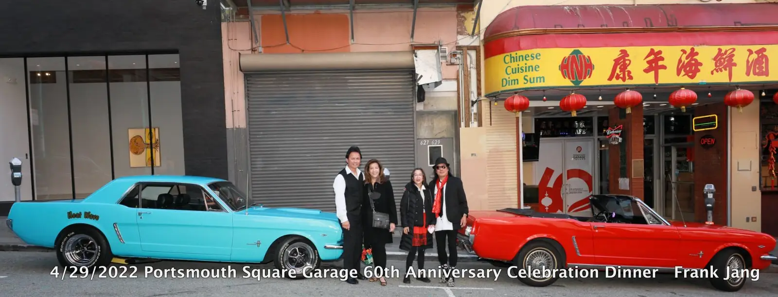 Classic cars parked on Grant Avenue in Chinatown, outside the venue for the 60th Anniversary Gala